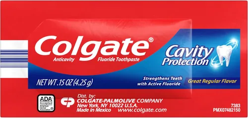 Vista 7 de Colgate Pasta de dientes con flúor, gran sabor regular, pasta de dientes tamaño viaje, bolsa de 0.15 onzas, paquete de 1000