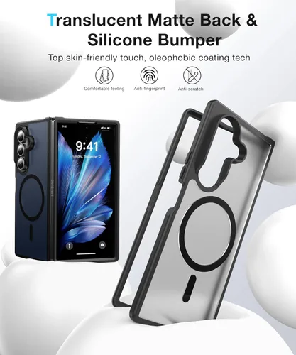 Vista 2 de NO.1 Magnetic for Samsung Galaxy Z Fold 7 Case Compatible with MagSafe [Military Grade Drop Tested][Translucent Matte][Anti-Fingerprint] Soft