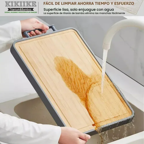 Vista 4 de Tabla de cortar de titanio, tabla de cortar de bambú de doble cara para cocina de grado alimenticio de doble cara, tablas de cortar de titanio puro