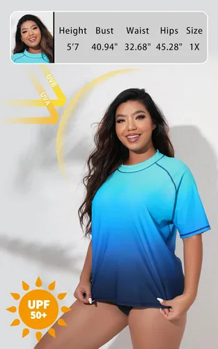 Vista 3 de Halcurt Camiseta de natación de manga corta para mujer, talla grande, ajuste holgado, UPF 50