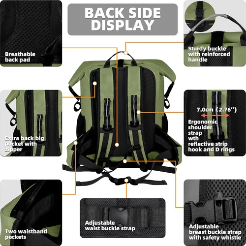 Vista 19 de MORXPLOR Bolsa seca impermeable, 5L/10L/20L/30L/40L/55L Mochila seca con funda impermeable para teléfono para natación, kayak