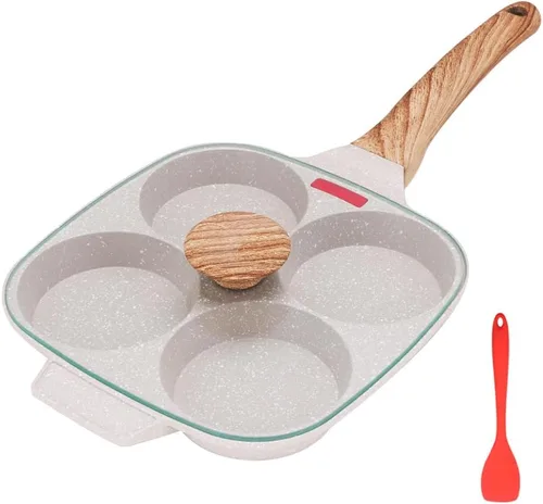 Vista 11 de Sartén antiadherente para huevos de 4 tazas con tapa, color negro