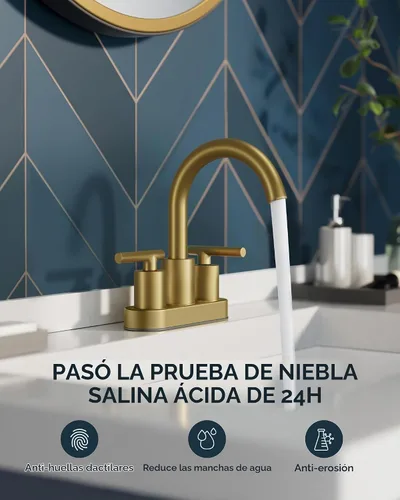 Vista 7 de FORIOUS Grifo de lavabo de baño de oro cepillado de 4 pulgadas, 2 agujeros