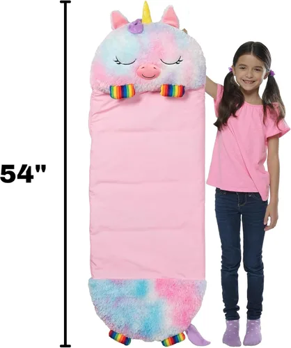 Vista 4 de Happy Nappers: Saco de dormir con almohada y bolsa para dormir: Mediano - Unicornio arcoíris - 54 x 20 pulgadas, personaje de animal de peluche