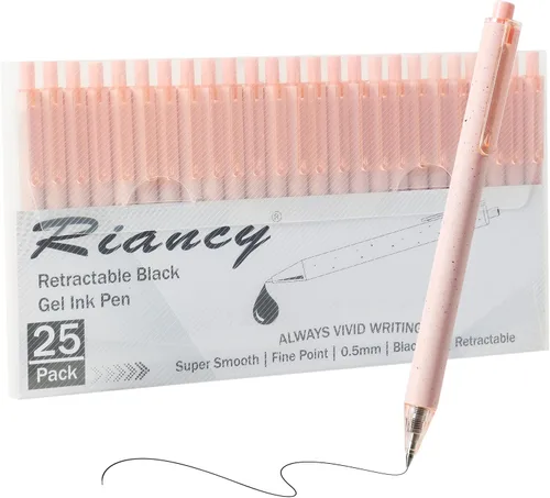 Vista 16 de Paquete de 12 bolígrafos de gel color beige crema, bonitos bolígrafos retráctiles estéticos de tinta negra neutra, punta fina de 0.020 in, secado