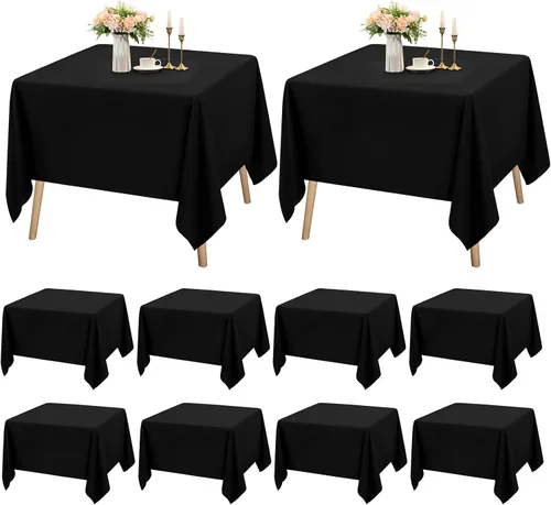 Vista 16 de Paquete de 12 manteles rectangulares beige para mesas de 6 pies de 60 x 102 pulgadas, manteles impermeables beige a granel para bodas, poliéster