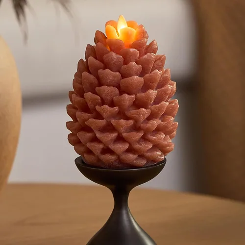 Vista 12 de Luminara Pinecone - Velas sin llama, con acabado marrón tiza, figuras de piña, velas LED de cera real sin perfume, funcionan