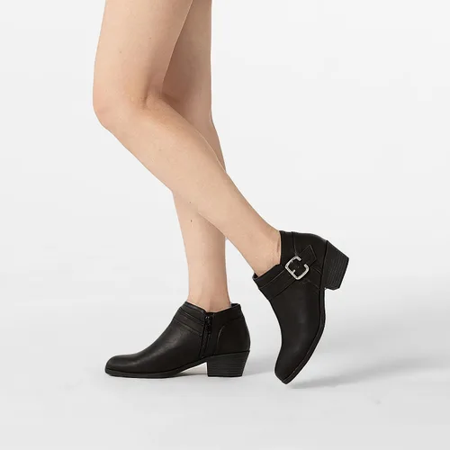 Vista 7 de Athlefit Botines gruesos de tacón bajo para mujer, botines clásicos con punta puntiaguda y cremallera lateral