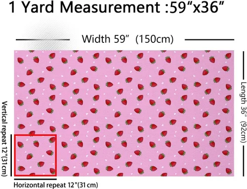 Vista 2 de The Yard - Tela Kawaii – Tapicería decorativa de fresa roja para mujeres, niñas y niños – Lindo arte impermeable para exteriores – 1 yarda, rosa