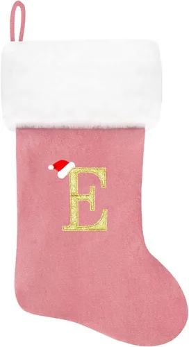 Vista 178 de Calcetines de Navidad bordados de 20 pulgadas con monograma, terciopelo negro con puño de felpa blanca supersuave, adornos clásicos para decoración