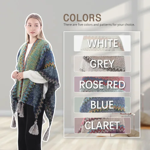 Vista 12 de Capa tipo poncho de punto para mujer, cárdigan de punto con flecos para otoño e invierno