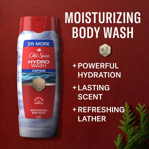 Vista 2 de Old Spice Gel de baño hidratante para hombres, Hydro Wash, aroma e hidratación profunda 2 en 1, ducha fresca 24/7, aroma capitán con niebla oceánica