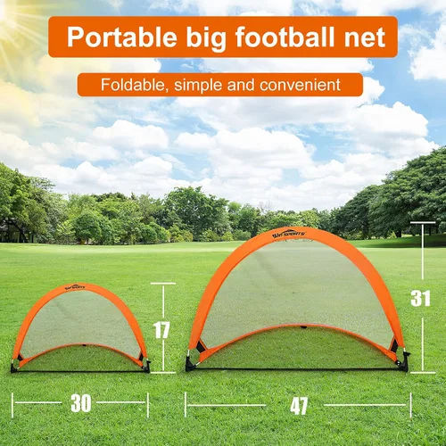 Vista 2 de Win SPORTS Redes de fútbol portátiles plegables Pop Up Pro 2 con estuche de transporte y conos de entrenamiento, práctica en patio trasero, escuela