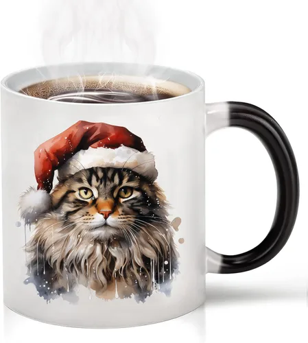Vista 9 de Caliamary Halloween Color Changing Mug – 11oz Heat Sensitive Coffee Cup with Black Cat & Pumpkin, Novelty Ceramic Mug, Fun Gift for Friends, Women