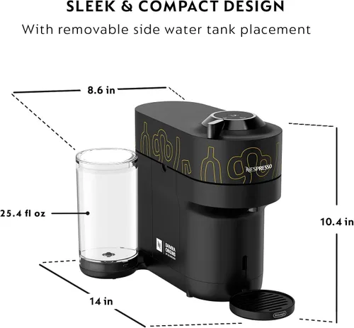 Vista 4 de Nespresso Vertuo Pop+ Cafetera para café y espresso de De'Longhi, Samra Origins de The Weeknd Vertuo Buna Amarillo con espumador de leche Aeroccino3