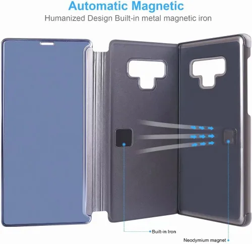 Vista 4 de Funda para Galaxy Note 9 Lujo Clear View Espejo Electroplate Diseño de Maquillaje Flip Wallet 360 Cuerpo Completo Protección de Pantalla Integrada
