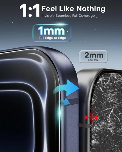 Vista 5 de OMOTON Protector de Pantalla para iPhone 17 Pro [Eliminación Automática de Polvo], Vidrio Templado con Dureza 9H+ y Resistencia a Caídas de 12FT