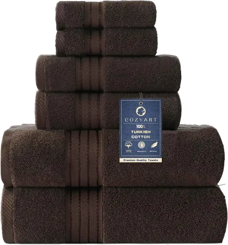 Vista 18 de COZYART - Juego de 6 toallas de baño de algodón turco, color azul claro, suaves, altamente absorbentes y duraderas, 19.17 oz/yd², incluye 2 toallas