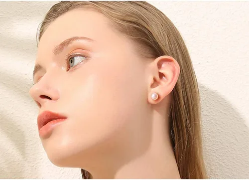 Vista 9 de ALYC Pearl Earrings Freshwater Pearl White Button Stud Earrings with 925 Sterling Silver for Women