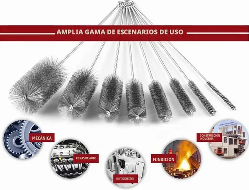 Vista 5 de Juego de cepillos de limpieza de tuberías con cerdas de acero inoxidable, cepillo para botellas de acero inoxidable, paquete variado de 9 piezas