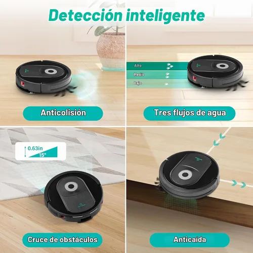 Vista 4 de Robot aspirador y trapeador combinado, 4000 pa automático con tanque de agua y cubo de basura, robot de aspiradora inteligente de carga automática