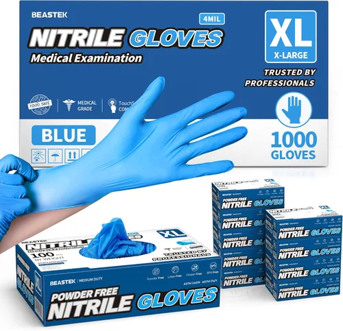 Vista 8 de Beastek Medical Nitrile Exam Gloves, 4.0 Mil, 1000 Pcs Powder-Free Latex-Free Non-Sterile Food Safe Disposable Glove, Blue