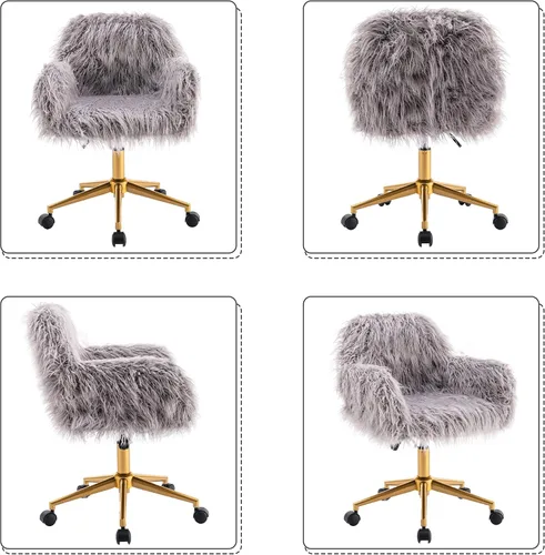 Vista 6 de KCC Silla de escritorio de oficina esponjosa, silla giratoria moderna de pelo sintético con ruedas, sillas de acento suaves, cómodas, elegantes