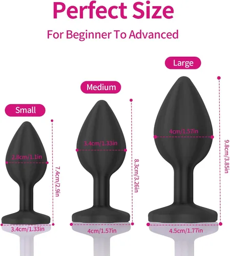 Vista 3 de Juguetes sexuales para adultos, 3 piezas de tapones anales de silicona con joyería, kit de entrenamiento anal, juguetes sexuales para juegos, tapón