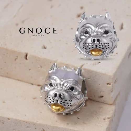 Vista 3 de GNOCE Bully Pitbull - Abalorio de plata de ley para pulsera collar de regalo para mujeres y niñas esposa e hija