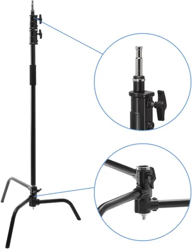 Vista 8 de Flashpoint Kit de soporte de luz C de 10.5 pies sobre base de tortuga con columna elevadora cargada por resorte de dos niveles, brazo de agarre
