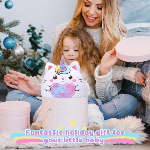 Vista 6 de Leyndo Linda almohada de peluche de gatito de unicornio de 14 pulgadas, peluche Kawaii rosa suave, regalo para niñas, cumpleaños, Pascua y amantes