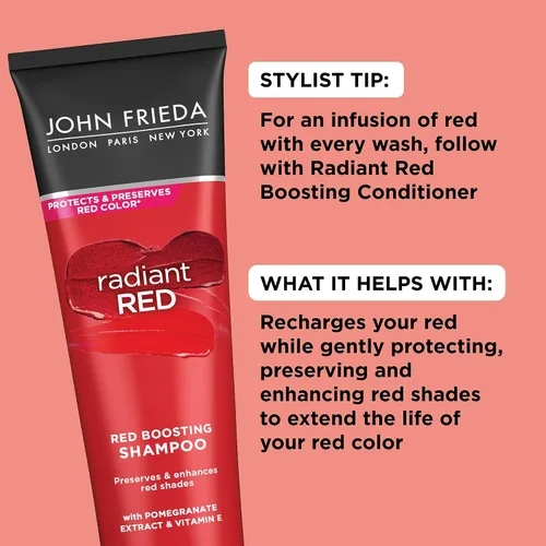 Vista 7 de John Frieda Champú Rojo Radiante Potenciador de Rojo, Champú Diario, Ayuda a Realzar los Tonos de Cabello Rojo, 8.3 Onzas, con Granada y Vitamina E