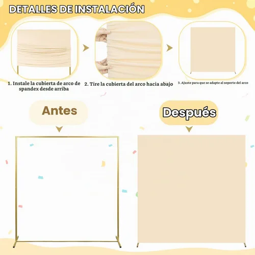 Vista 3 de FOTSHARER Cubierta de arco de color beige cuadrada de 6.6 x 6.6 pies, fundas de arco de globos de elastano, telón de fondo elástico para baby