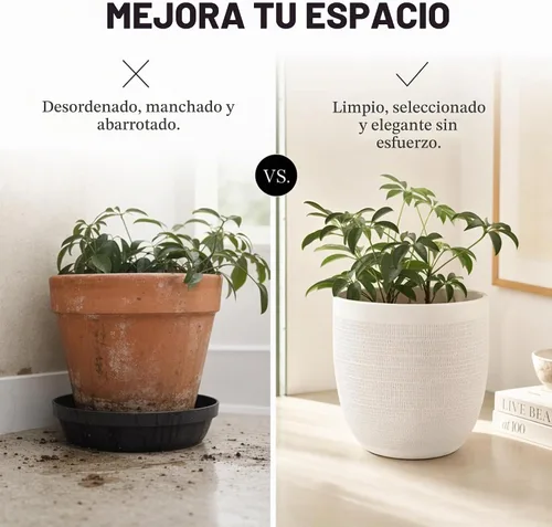 Vista 6 de Creative Co-Op - Maceta grande de cerámica blanca mate con relieve Blanco mate