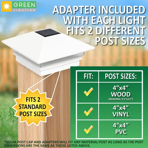 Vista 2 de Postes solares GreenLighting Nominal 4 x 4 Slim LED, lámpara con remate para postes de madera, Blanco