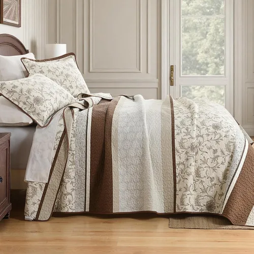Vista 4 de DDUOXIN Edredón 100 % algodón, tamaño Queen, moderno, botánico, con 2 fundas de almohada, colcha con estampado floral a rayas, juego de ropa de cama