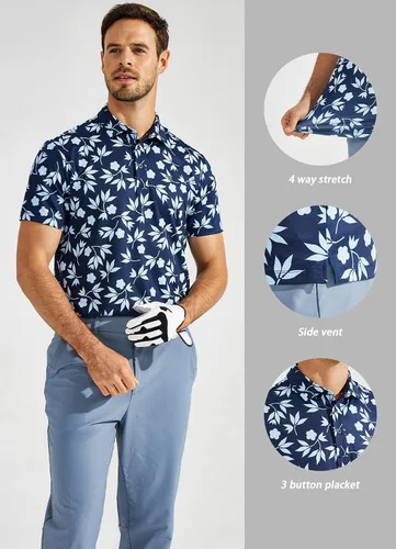 Vista 3 de YOVVI Golf Shirts for Men Short Sleeve Quick Dry Slim Fit Print Performance Moisture Wicking Polo Shirt