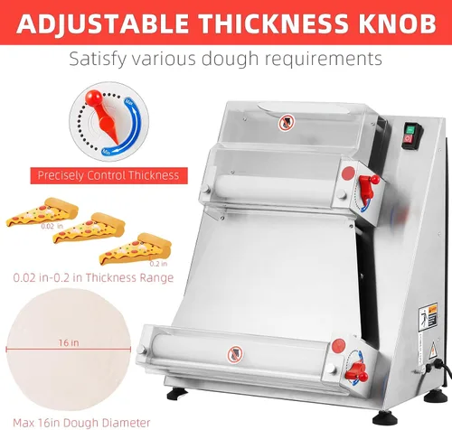 Vista 2 de Towallmark - Rodillo de masa de pizza comercial, máximo 16 pulgadas, rodillo eléctrico automático de masa de pizza de 370 W, acero inoxidable