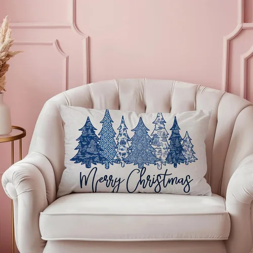 Vista 6 de Funda de almohada de Navidad de 20 x 12 pulgadas, diseño de árboles de invierno, fundas de almohada decorativas de granja para sofá, decoración