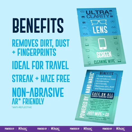 Vista 4 de Ultra Clarity impulsado por Nano Magic Limpiador de Lentes 420 unidades Láminas prehumedecidas de grado óptico no abrasivas para gafas