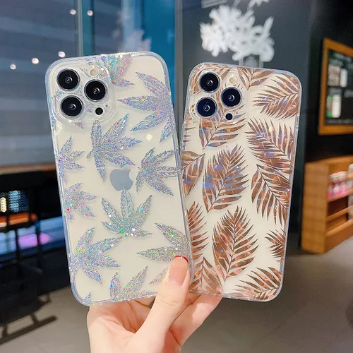 Vista 6 de ZCDAYE Funda transparente para iPhone 11, hojas galvanizadas TPU Funda protectora para iPhone 11, hojas coloridas