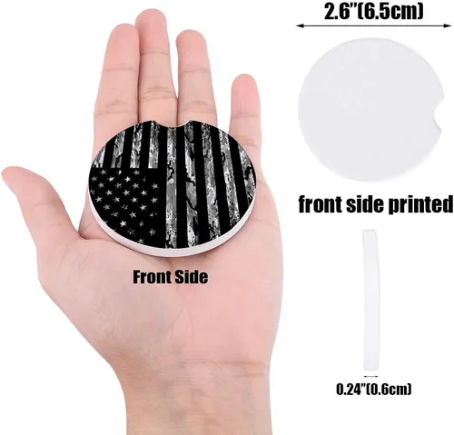 Vista 3 de Portavasos para automóvil para mujeres/hombres, paquete de 2 posavasos absorbentes de cerámica para bebidas, diseño de camuflaje con bandera