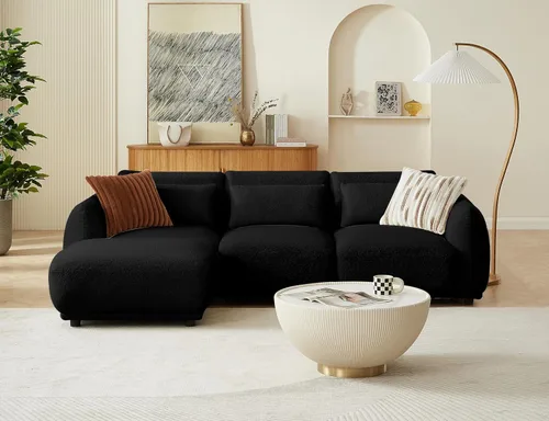 Vista 7 de Sofá seccional modular en forma de L con otomana extraíble, sofá convertible tipo nube para sala de estar, sofá pequeño cómodo para espacios Negro
