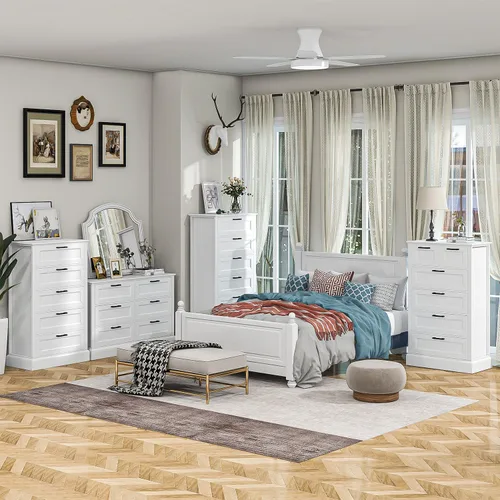 Vista 8 de biukpci Cómoda blanca con 5 cajones, almacenamiento vertical para dormitorio, cómoda alta de madera para pasillo, cómoda alta de madera con cajones