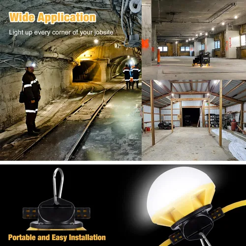 Vista 8 de Luces de cadena de construcción de 50 pies con jaula protectora, luces de trabajo LED de cadena impermeables IP65, luz diurna 5000K con cable 18AWG