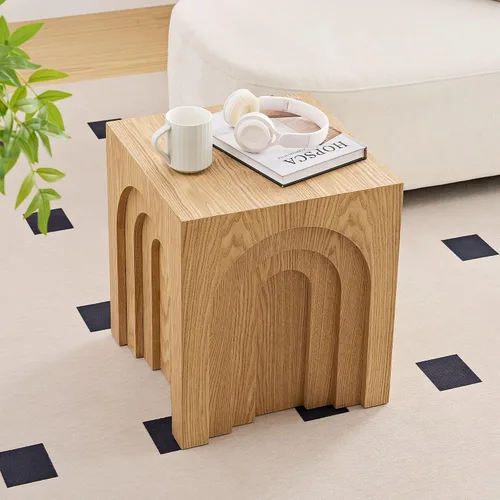 Vista 11 de JUSTONE Mesa auxiliar cuadrada de 15.74 pulgadas, mesa auxiliar pequeña, mesa de centro cuadrada de madera rústica para sala de estar, dormitorio