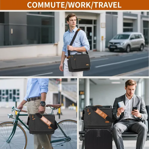 Vista 2 de ESTARER Bolsa de mensajero para laptop de 13 a 14 pulgadas, resistente al agua, bolsa de hombro de lona para universidad de negocios, gris