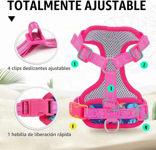 Vista 2 de Supet Arnés y correa para gatos a prueba de escape para caminar, chaleco ajustable para gatos y correa para perros grandes y pequeños 2-Rosa