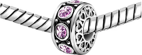 Vista 2 de KunBead Dijes de cuentas de plata con corazón de piedra natal para cumpleaños, pulseras y collares para mujer, Cristal