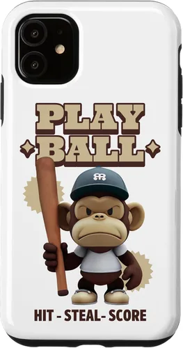 Vista 5 de Camiseta de béisbol divertida para iPhone 15, estuche PLAY BALL Slugger